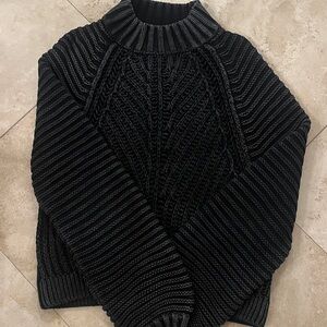 Free People Charcoal Cable Knit Turtleneck Sweater